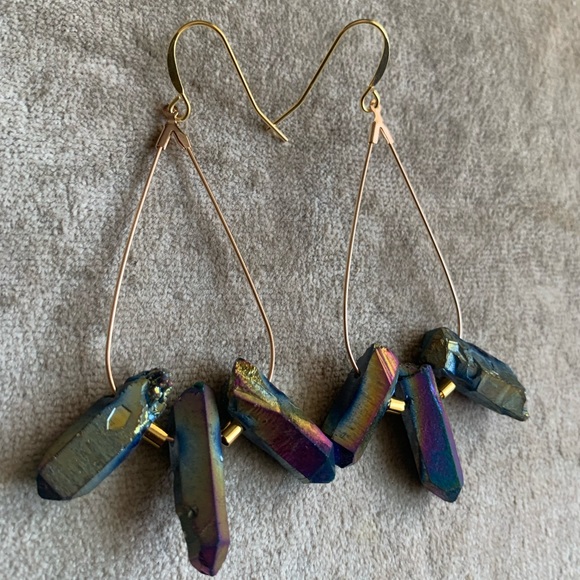✨NWT Rainbow Quartz & Pyrite Bohemian Earrings✨Hand Crafted ✨ Healing,m - Picture 2 of 8